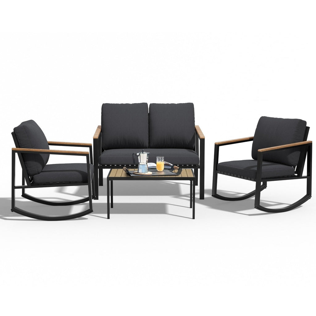 4-Piece Patio Conversation Set with Cushions Rocking Chairs