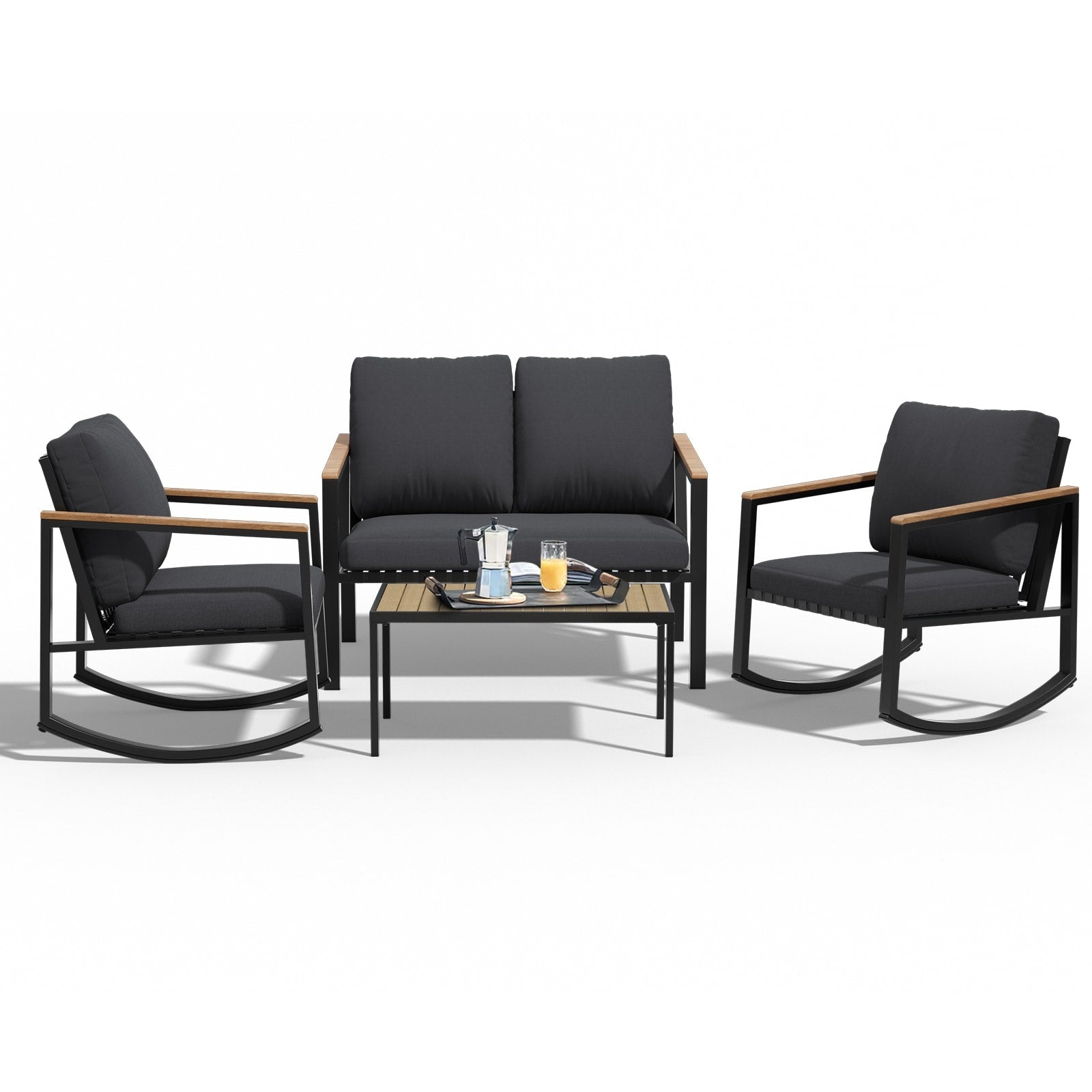 4-Piece Patio Conversation Set with Cushions Rocking Chairs