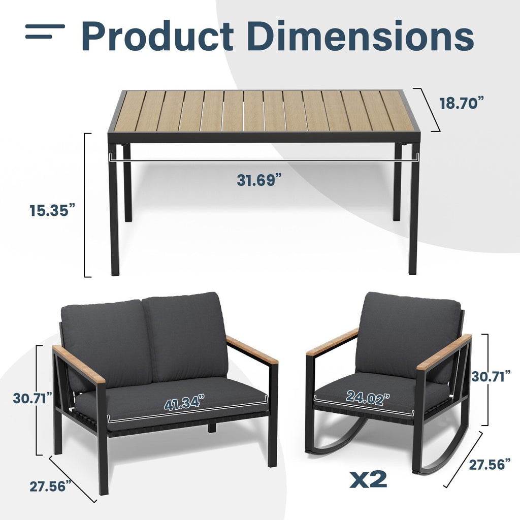 4-Piece Patio Conversation Set with Cushions Rocking Chairs