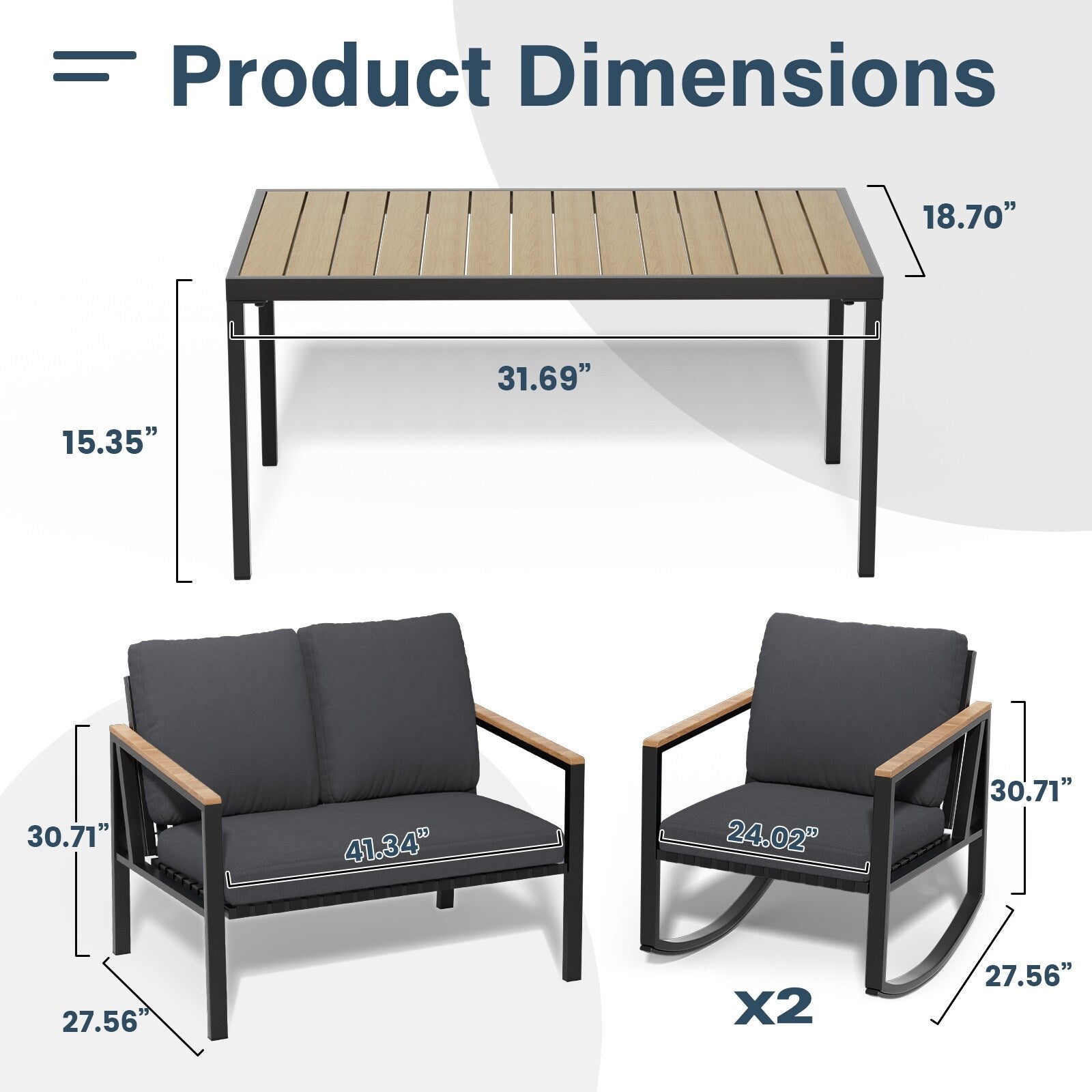 4-Piece Patio Conversation Set with Cushions Rocking Chairs