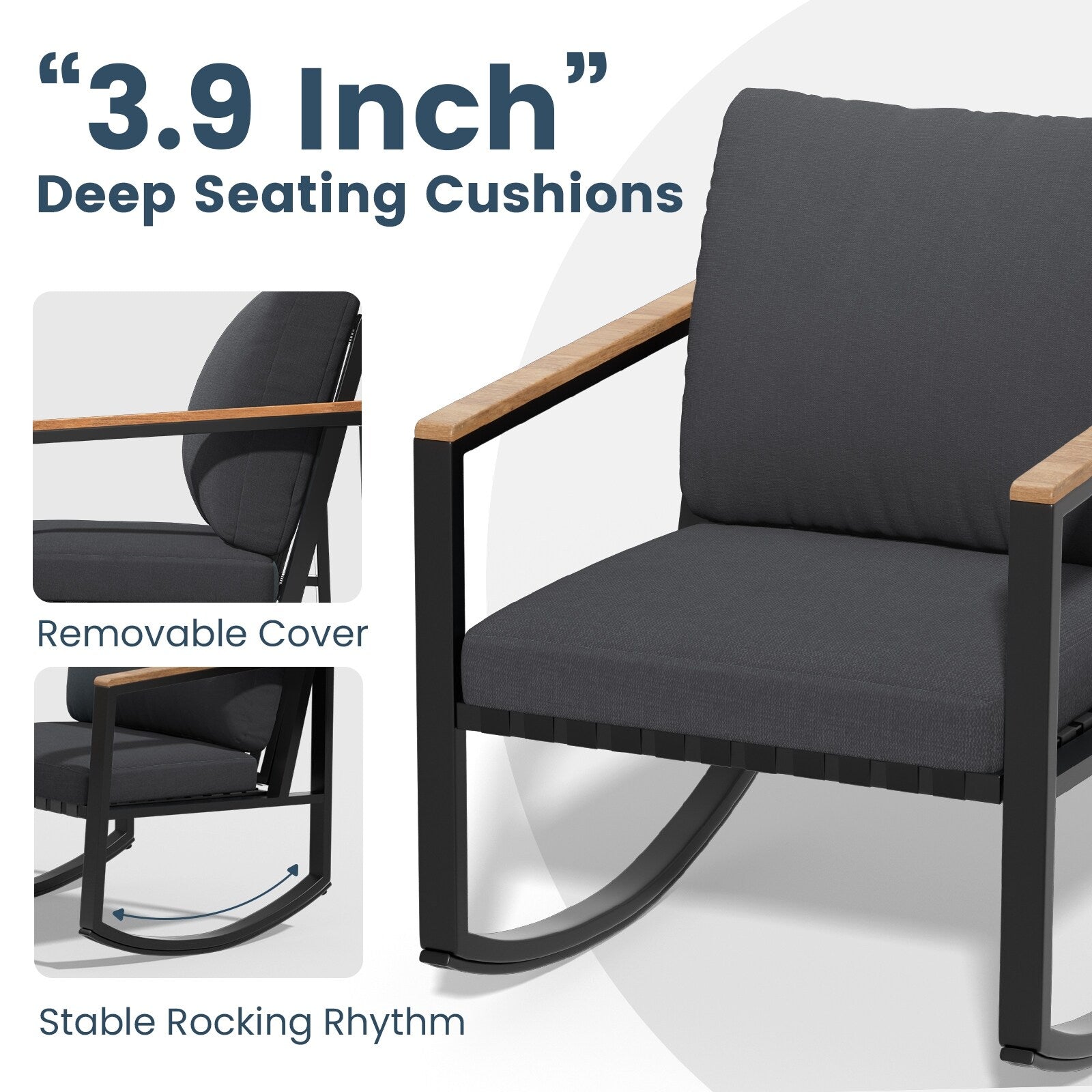 4-Piece Patio Conversation Set with Cushions Rocking Chairs