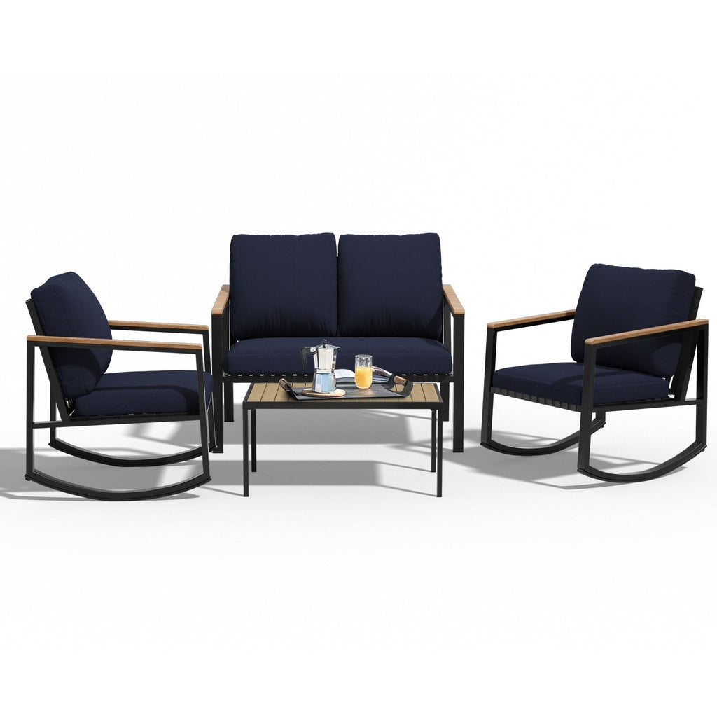 4-Piece Patio Conversation Set with Cushions Rocking Chairs