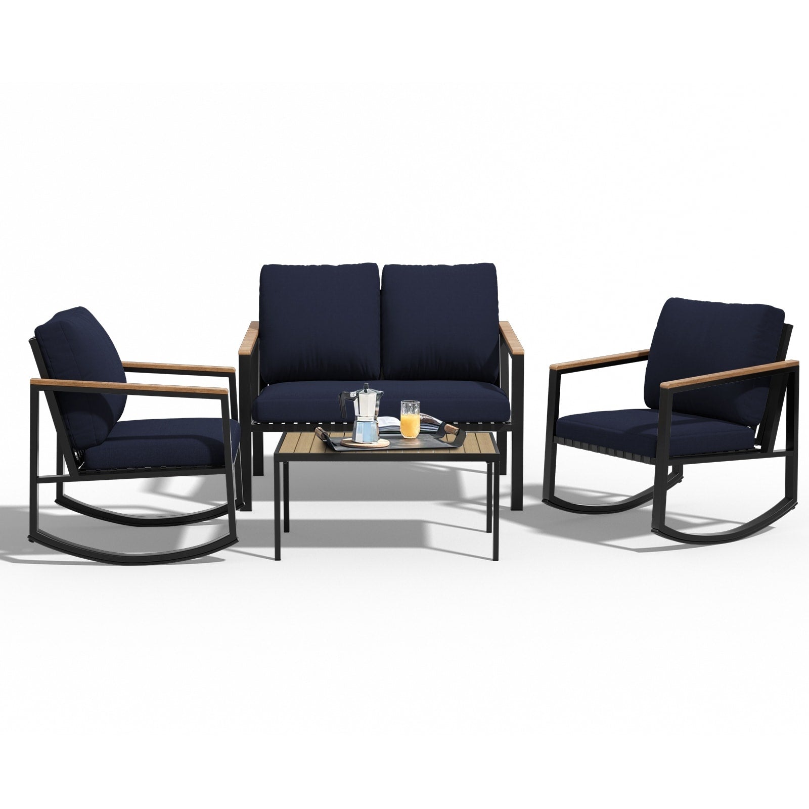 4-Piece Patio Conversation Set with Cushions Rocking Chairs