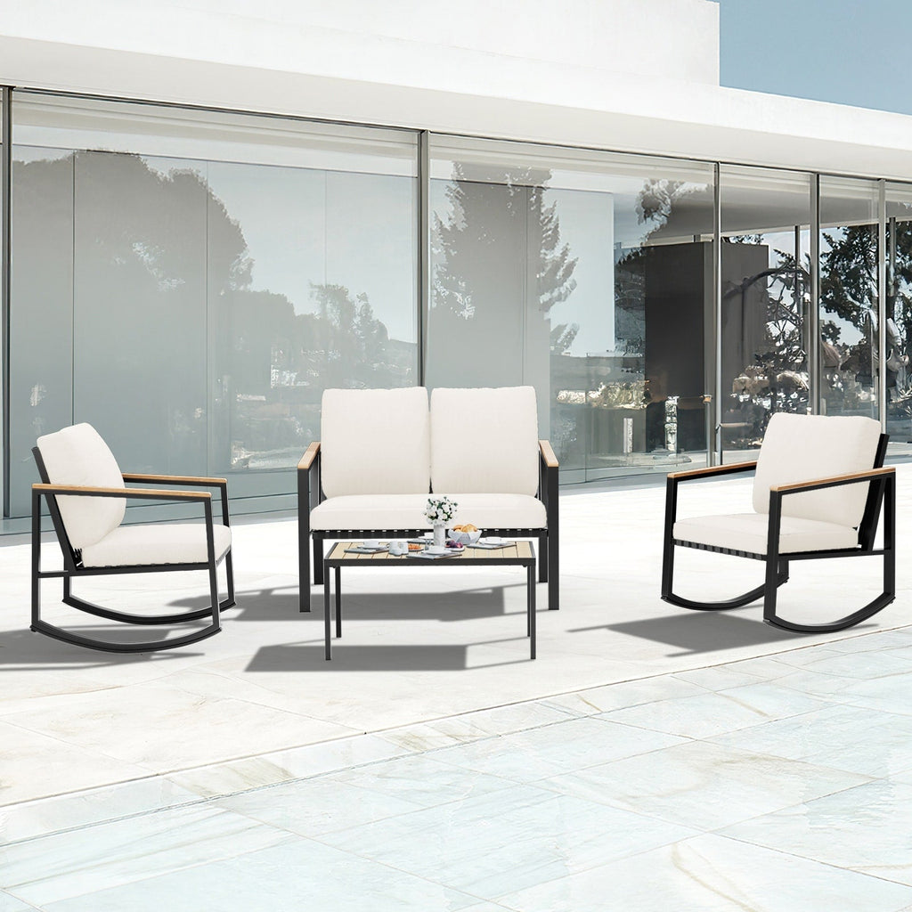 4-Piece Patio Conversation Set with Cushions Rocking Chairs
