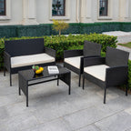 4 Piece Patio Conversation Wicker Furniture Set, Outdoor Rattan Sectional Furniture Set With Cushions for Yard Garden