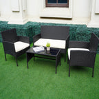 4 Piece Patio Conversation Wicker Furniture Set, Outdoor Rattan Sectional Furniture Set With Cushions for Yard Garden