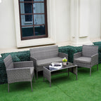 4 Piece Patio Conversation Wicker Furniture Set, Outdoor Rattan Sectional Furniture Set With Cushions for Yard Garden