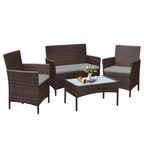4 Piece Outdoor Patio Furniture Set With Cushions, Patio Wicker Conversation Set & Glass Coffee Table