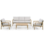 4-Piece Wood-grain Aluminum Patio Conversation Set with Rattan Chair Back and Cushions
