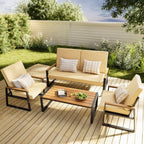 4-Piece Solid Wood Outdoor Patio Lounge Set with Removable Cushion Covers