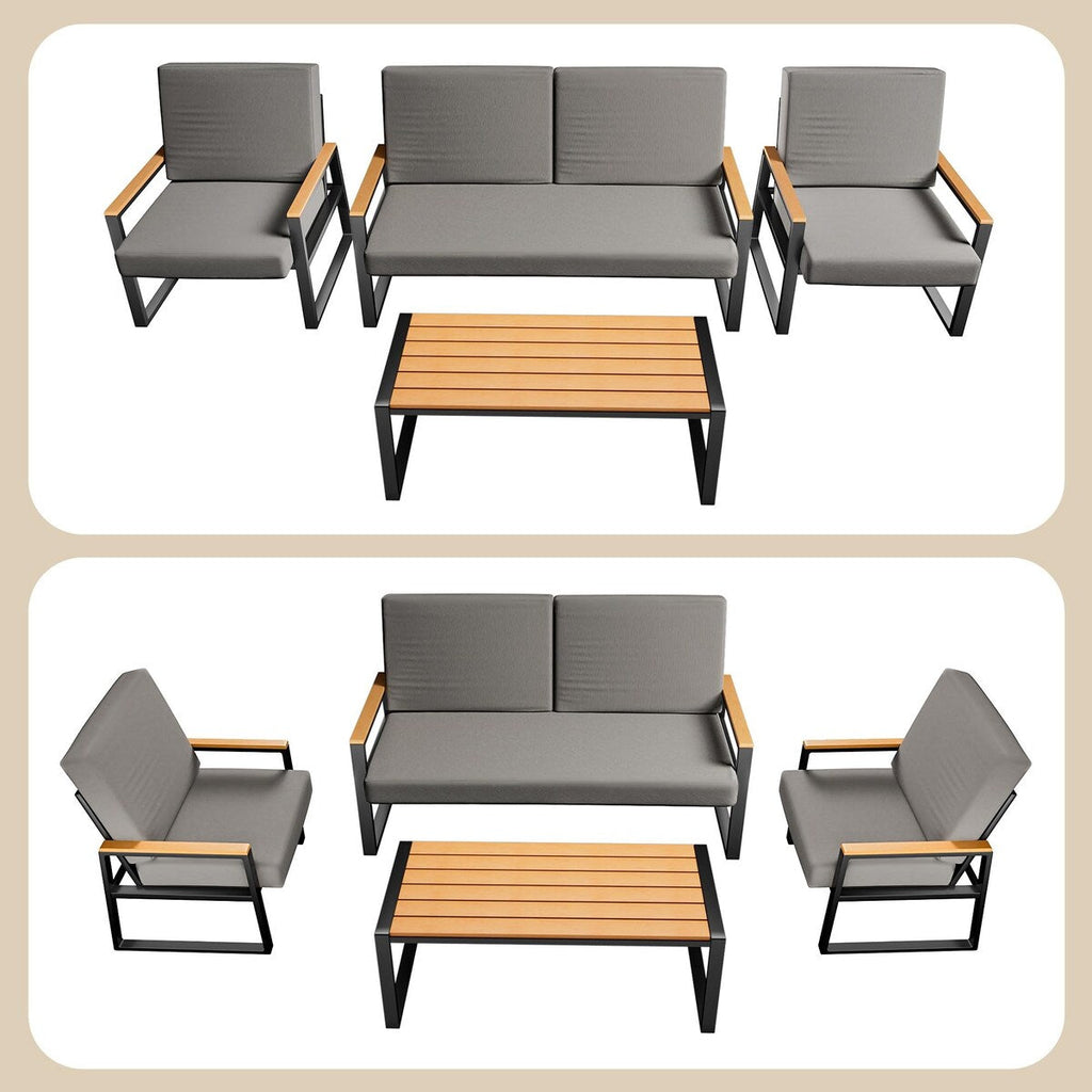 4-Piece Solid Wood Outdoor Patio Lounge Set with Removable Cushion Covers