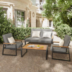 4-Piece Solid Wood Outdoor Patio Lounge Set with Removable Cushion Covers