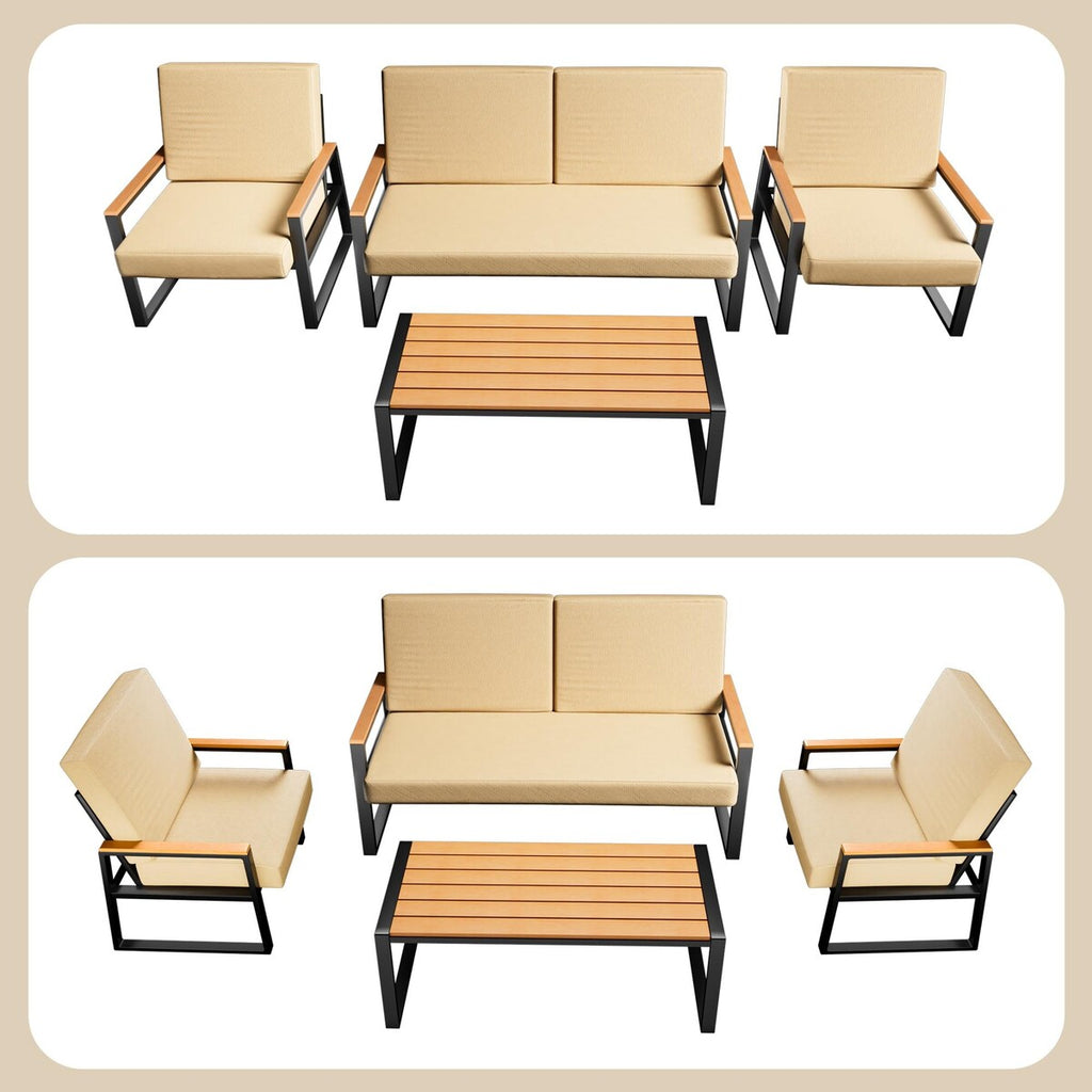 4-Piece Solid Wood Outdoor Patio Lounge Set with Removable Cushion Covers