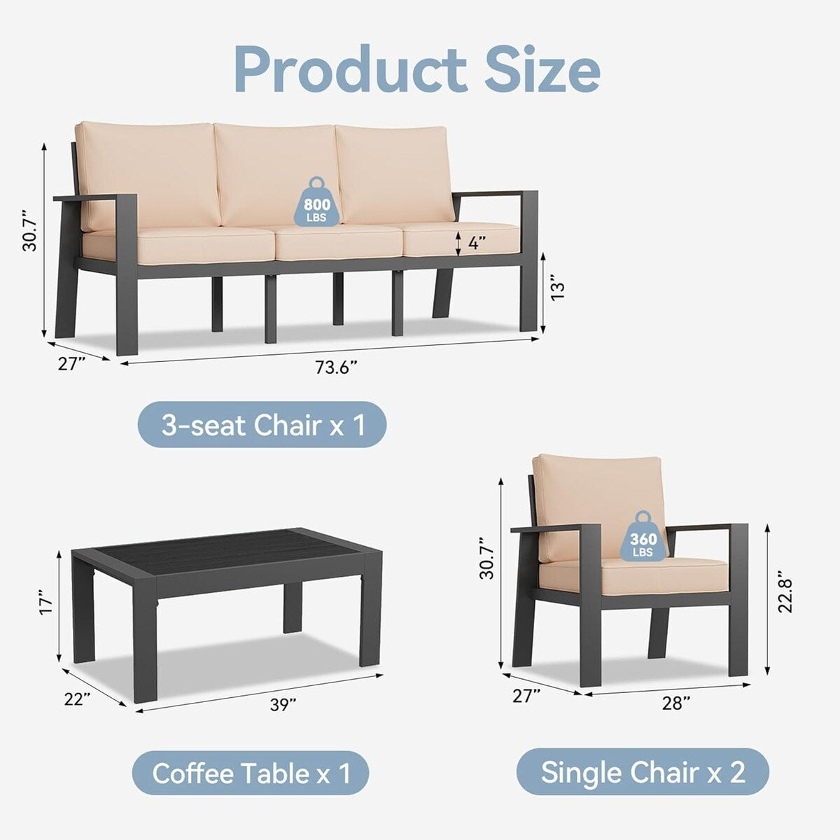 4 Pieces Patio Furniture Set Outdoor Aluminum Furniture Set