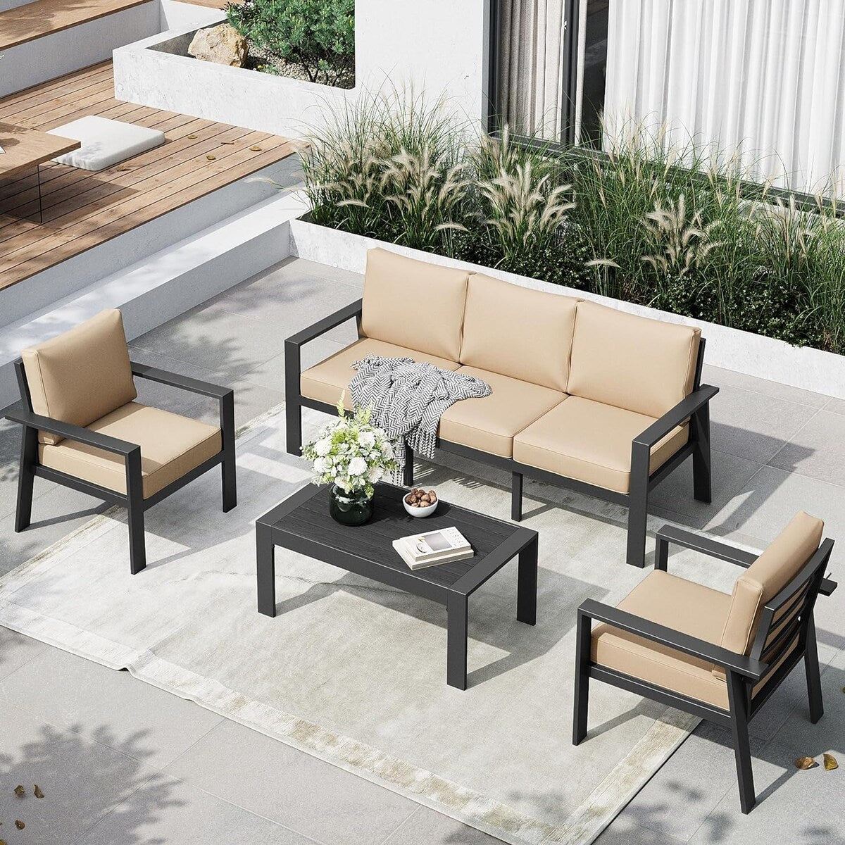 4 Pieces Patio Furniture Set Outdoor Aluminum Furniture Set