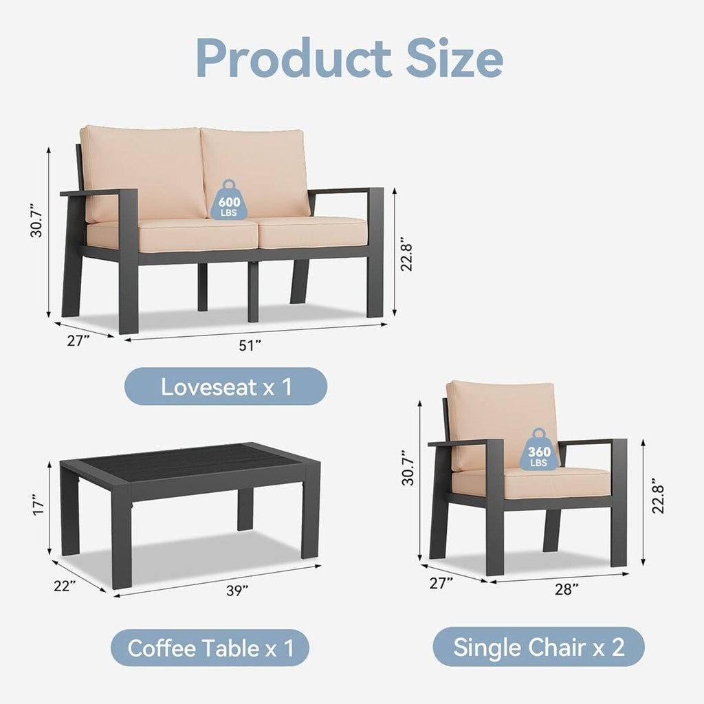4 Pieces Patio Furniture Set Outdoor Aluminum Furniture Set