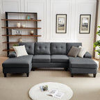 4 Seat U Shaped Sectional Sofa Couch with Double Chaise for Living Room