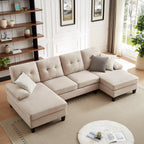 4 Seat U Shaped Sectional Sofa Couch with Double Chaise for Living Room