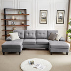 4 Seat U Shaped Sectional Sofa Couch with Double Chaise for Living Room