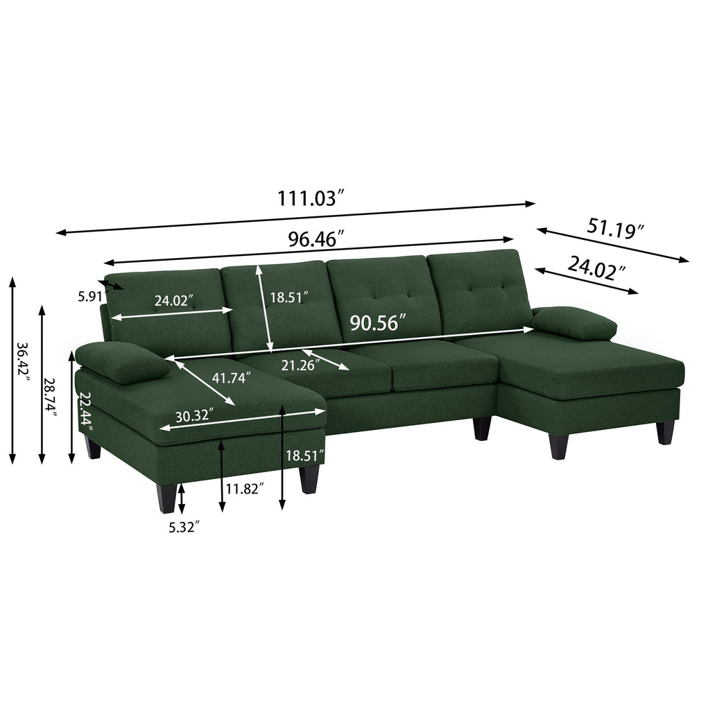 4 Seat U Shaped Sectional Sofa Couch with Double Chaise for Living Room