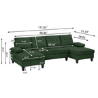 4 Seat U Shaped Sectional Sofa Couch with Double Chaise for Living Room