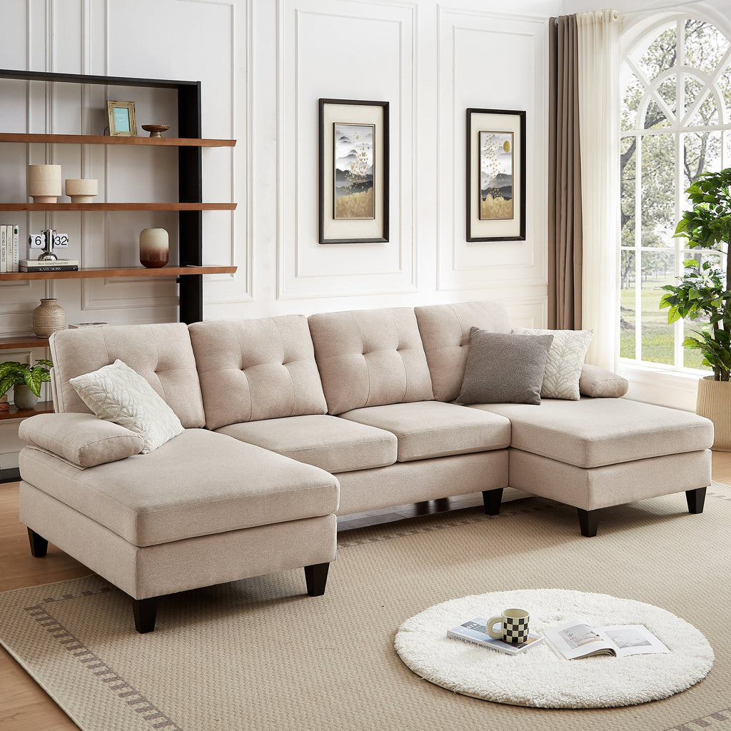 4 Seat U Shaped Sectional Sofa Couch with Double Chaise for Living Room