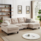 4 Seat U Shaped Sectional Sofa Couch with Double Chaise for Living Room