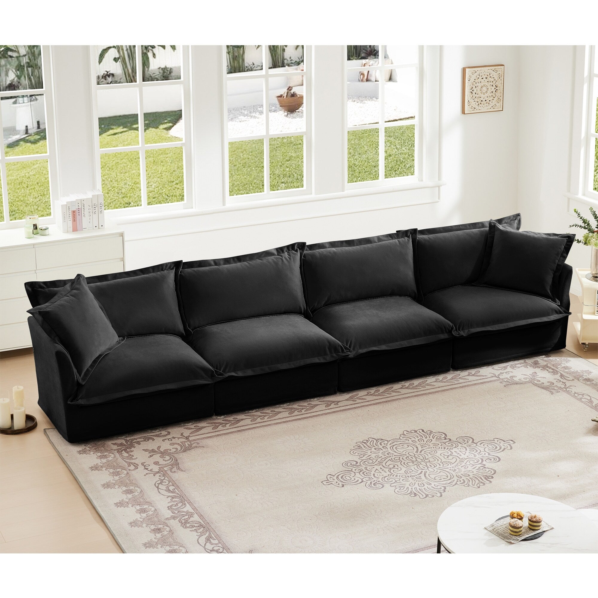 4-Seater Chenille Sofa with Removable Cover for Living Room