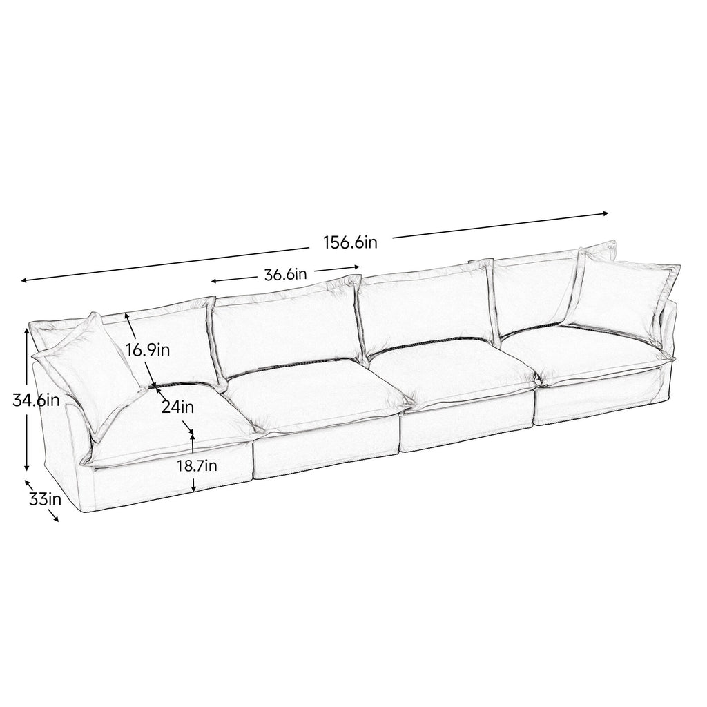 4-Seater Chenille Sofa with Removable Cover for Living Room