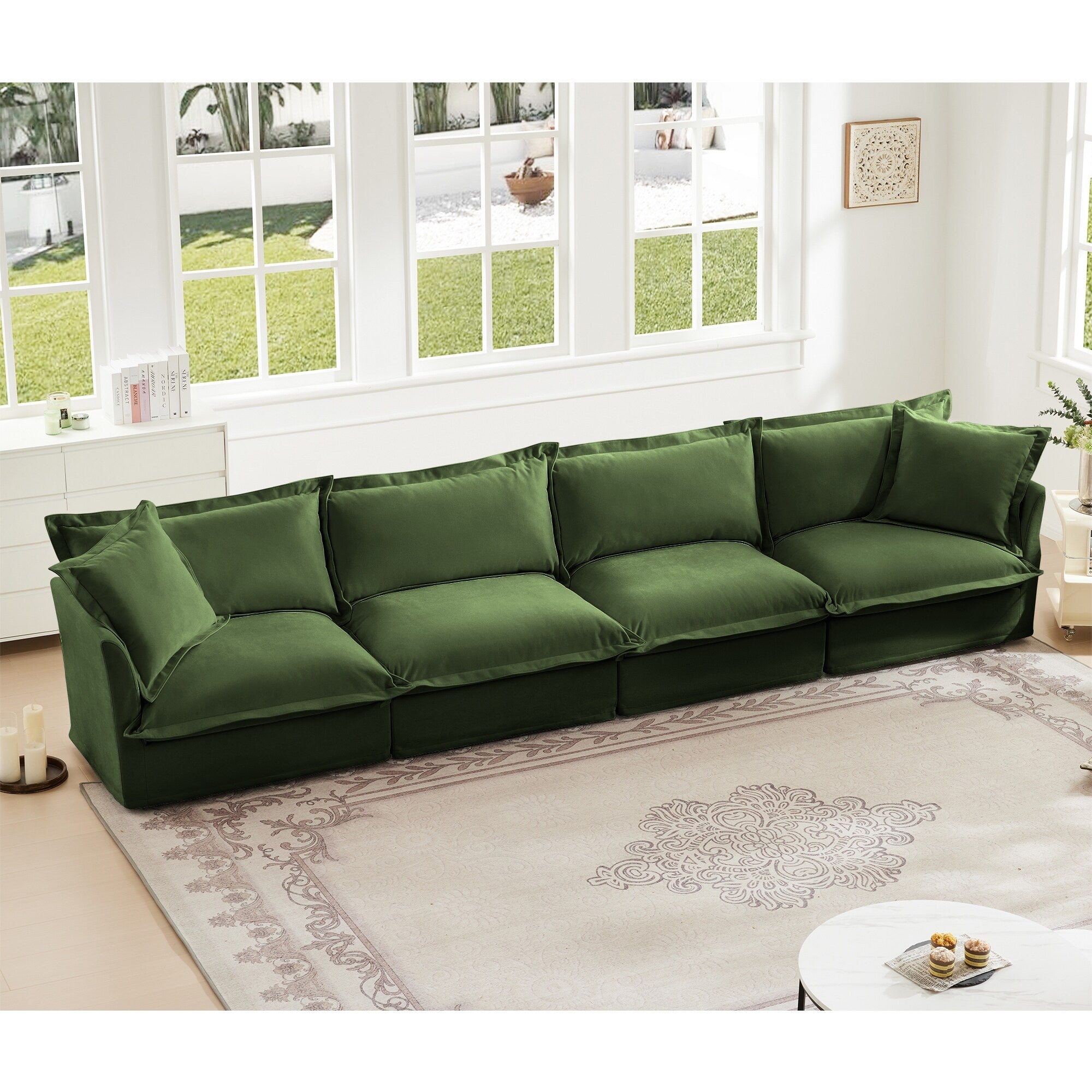 4-Seater Chenille Sofa with Removable Cover for Living Room