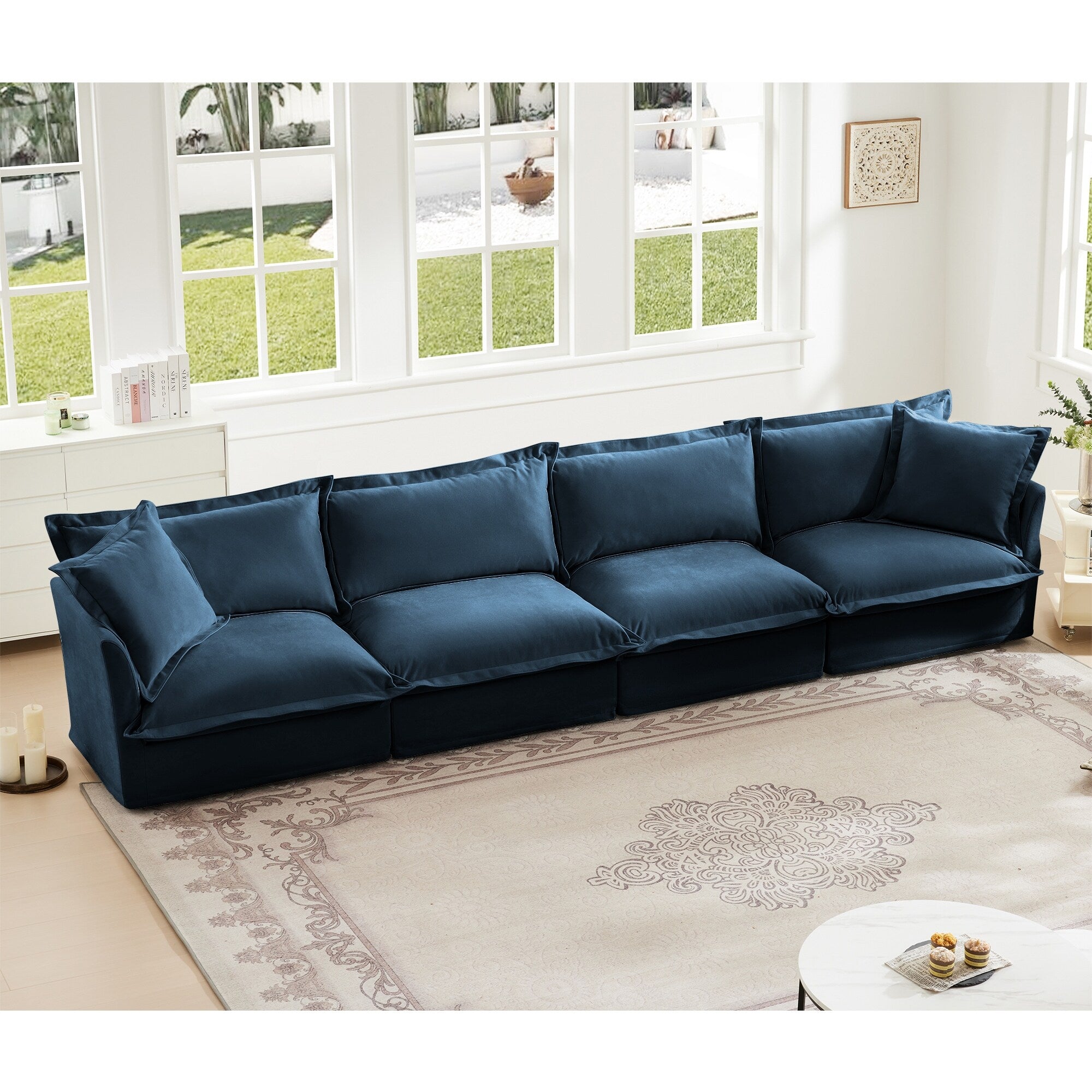 4-Seater Chenille Sofa with Removable Cover for Living Room