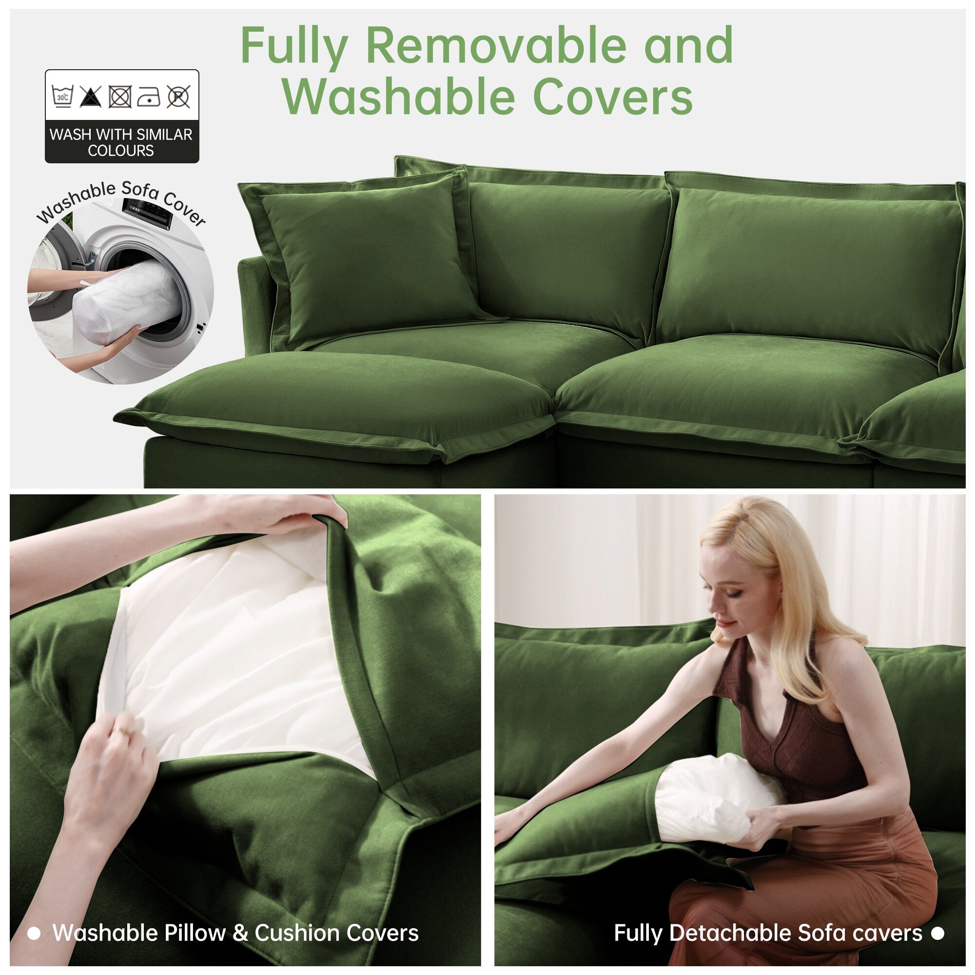 4-Seater Chenille Sofa with Removable Cover for Living Room