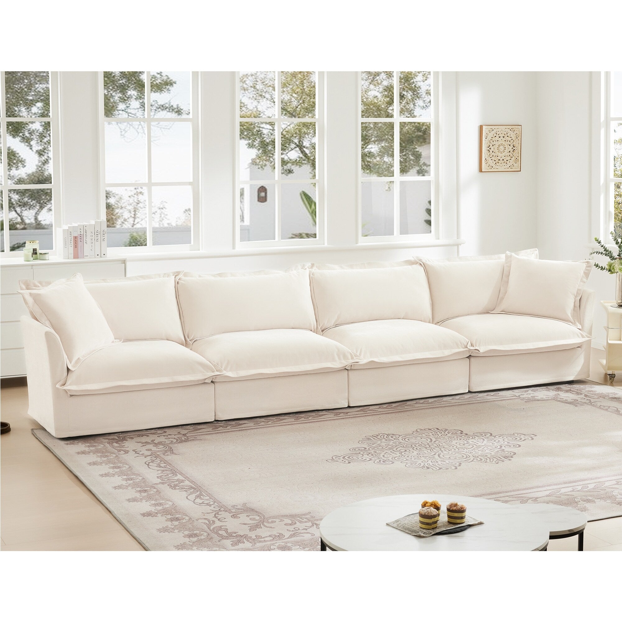 4-Seater Chenille Sofa with Removable Cover for Living Room