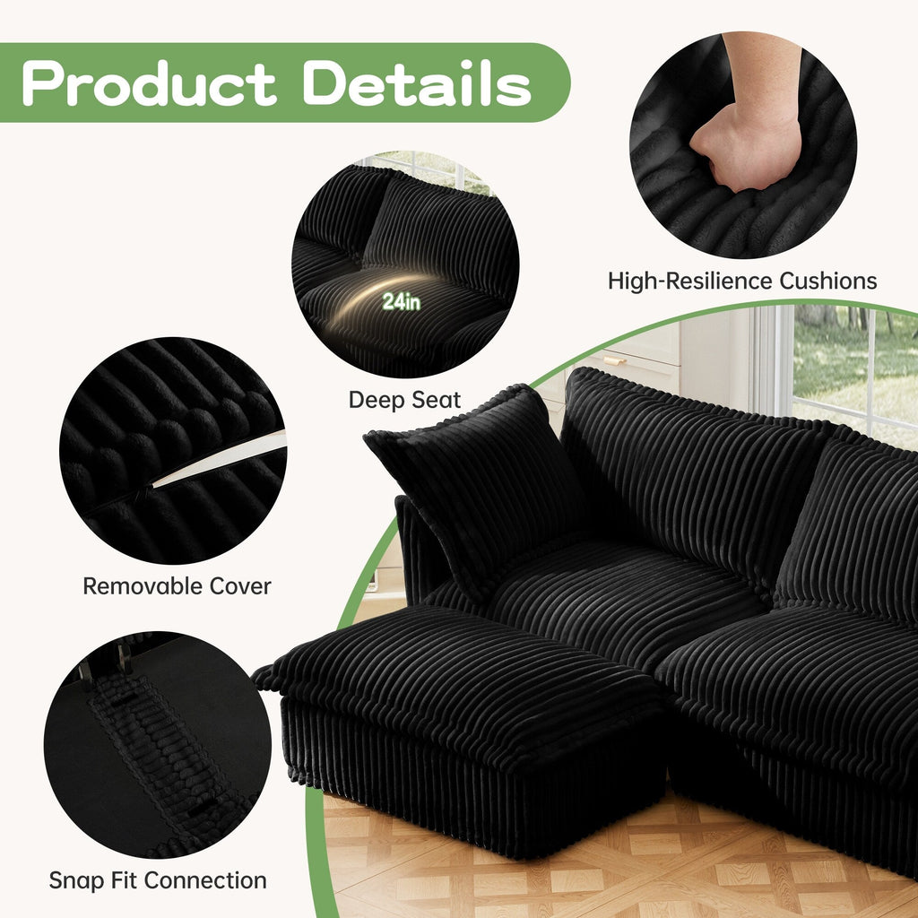 4-Seater Corduroy Slipcovered Sofa with Extra Deep for Living Room