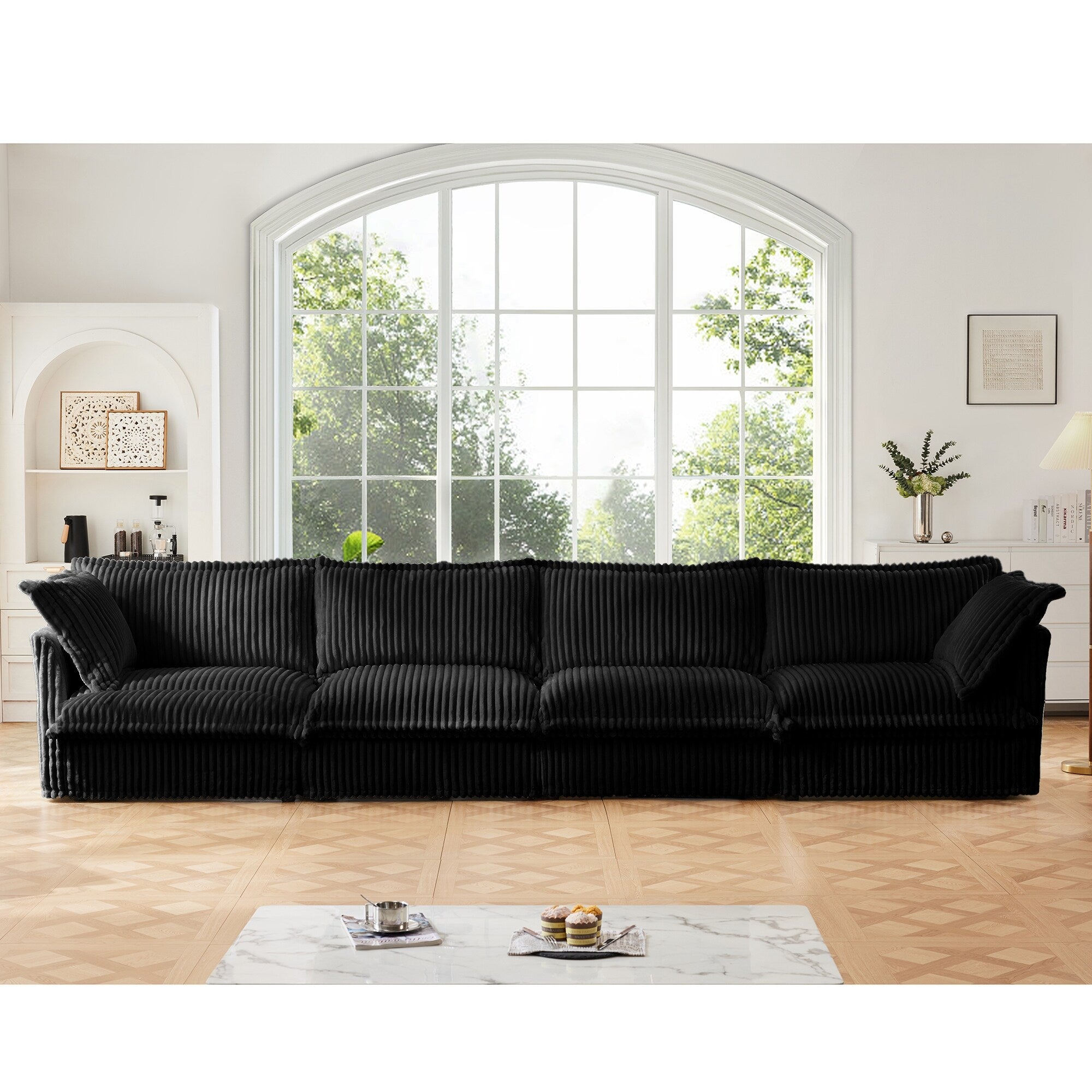 4-Seater Corduroy Slipcovered Sofa with Extra Deep for Living Room
