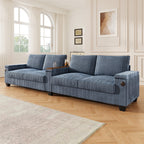 4-Seater Modern Corduroy Sofa Couch with USB Ports, Hidden Storage, and Flip-Top Cup Holders