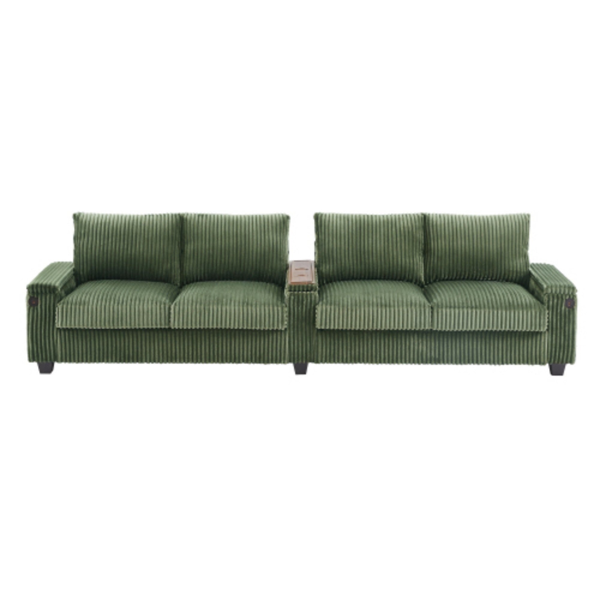 4-Seater Modern Corduroy Sofa Couch with USB Ports, Hidden Storage, and Flip-Top Cup Holders
