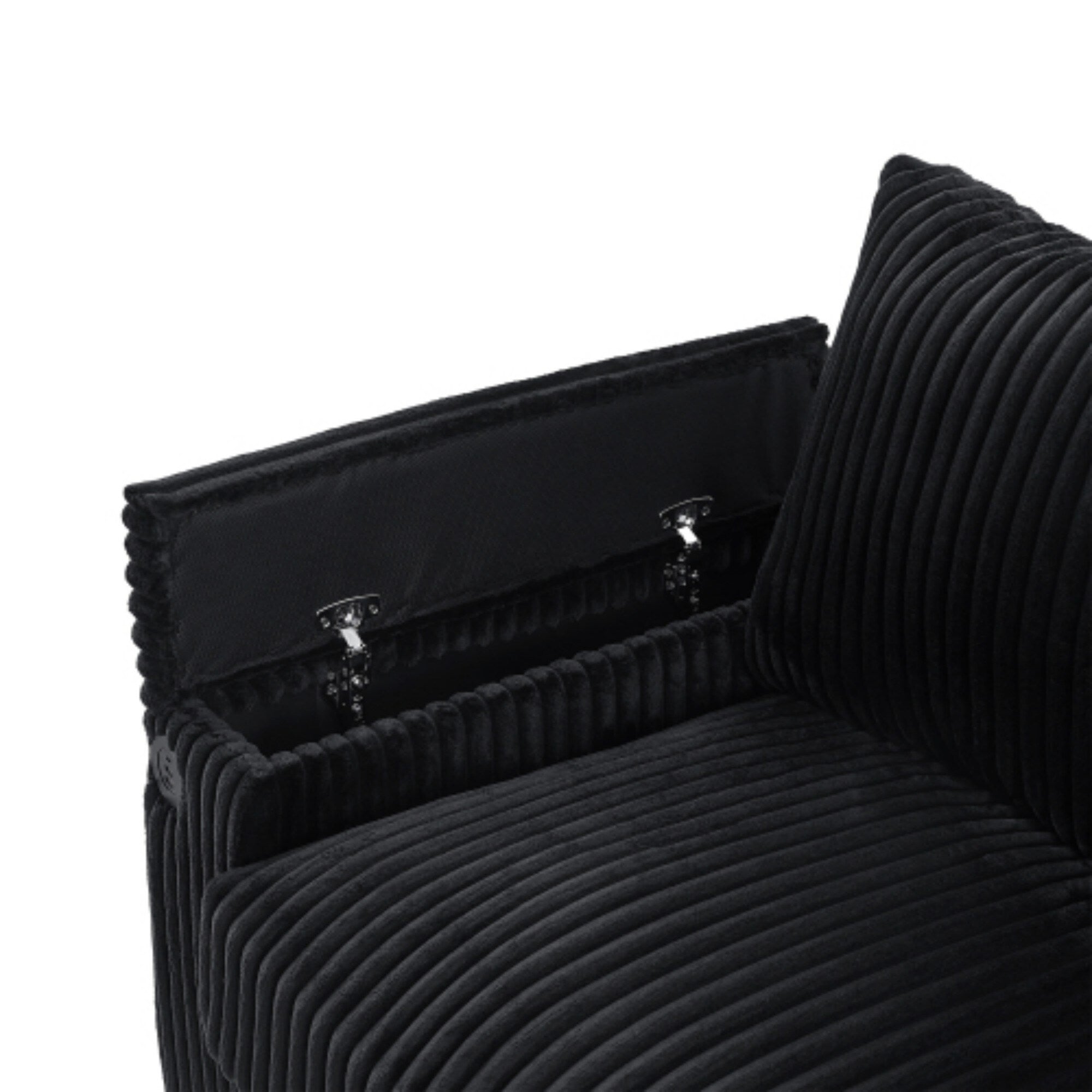 4-Seater Modern Corduroy Sofa Couch with USB Ports, Hidden Storage, and Flip-Top Cup Holders