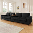 4-Seater Modern Corduroy Sofa Couch with USB Ports, Hidden Storage, and Flip-Top Cup Holders
