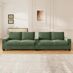 4-Seater Modern Corduroy Sofa Couch with USB Ports, Hidden Storage, and Flip-Top Cup Holders