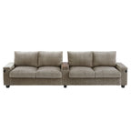 4-Seater Modern Corduroy Sofa Couch with USB Ports, Hidden Storage, and Flip-Top Cup Holders