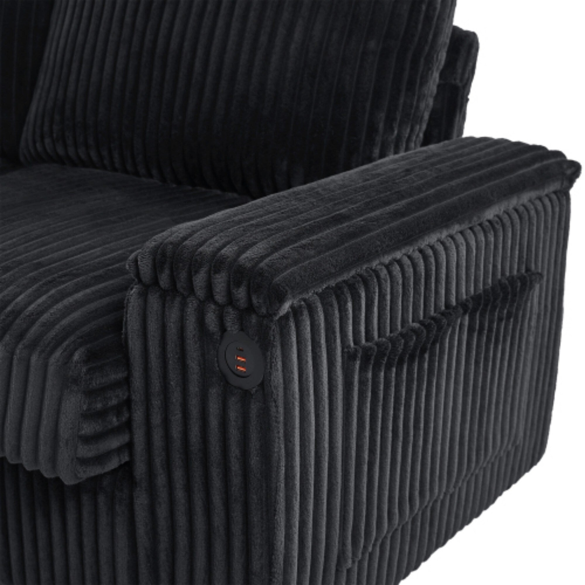 4-Seater Modern Corduroy Sofa Couch with USB Ports, Hidden Storage, and Flip-Top Cup Holders