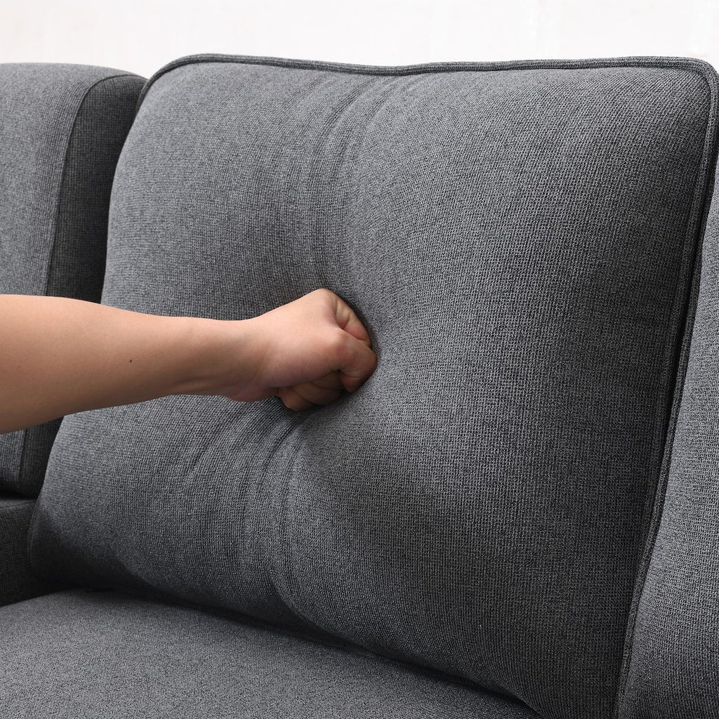4-Seater Modern Linen Fabric Sofa with Armrest Pockets and 4 Pillows