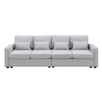 4-Seater Modern Linen Fabric Sofa with Armrest Pockets and 4 Pillows