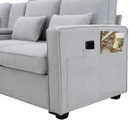 4-Seater Modern Linen Fabric Sofa with Armrest Pockets and 4 Pillows