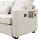 4-Seater Modern Linen Fabric Sofa with Armrest Pockets and 4 Pillows