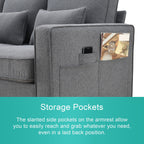 4-Seater Modern Linen Fabric Sofa with Armrest Pockets and 4 Pillows