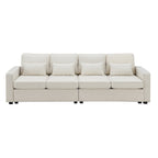 4-Seater Modern Linen Fabric Sofa with Armrest Pockets and 4 Pillows