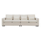 4-Seater Modern Linen Fabric Sofa with Armrest Pockets and 4 Pillows