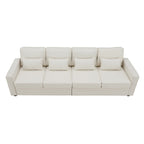 4-Seater Modern Linen Fabric Sofa with Armrest Pockets and 4 Pillows